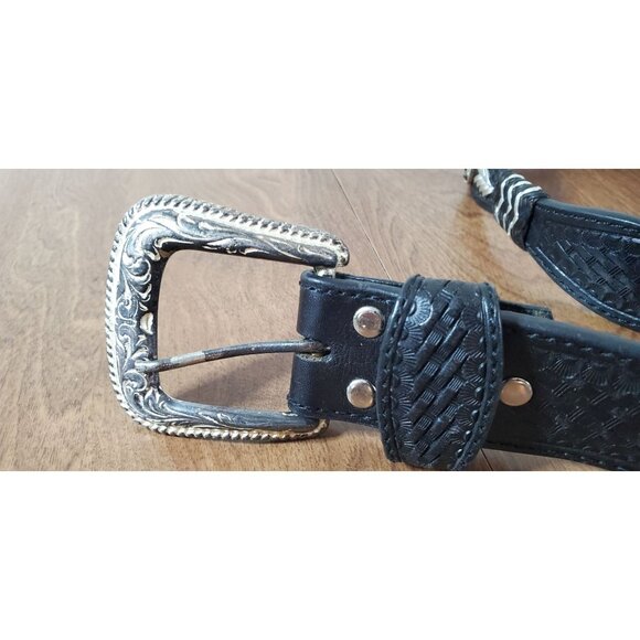 Vintage Black Leather Belt With Playing Card Motif & Silver Detailing Size 32 - Picture 8 of 9